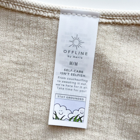 OFFLINE Aerie Seamless Cable Square Neck T-Shirt Stretch Womens Medium Soft Oat - Picture 11 of 13